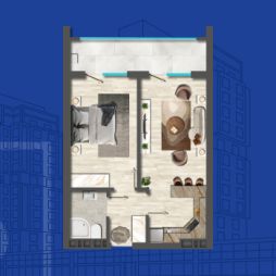 2 otaqlı/studiya - 66.8 m²